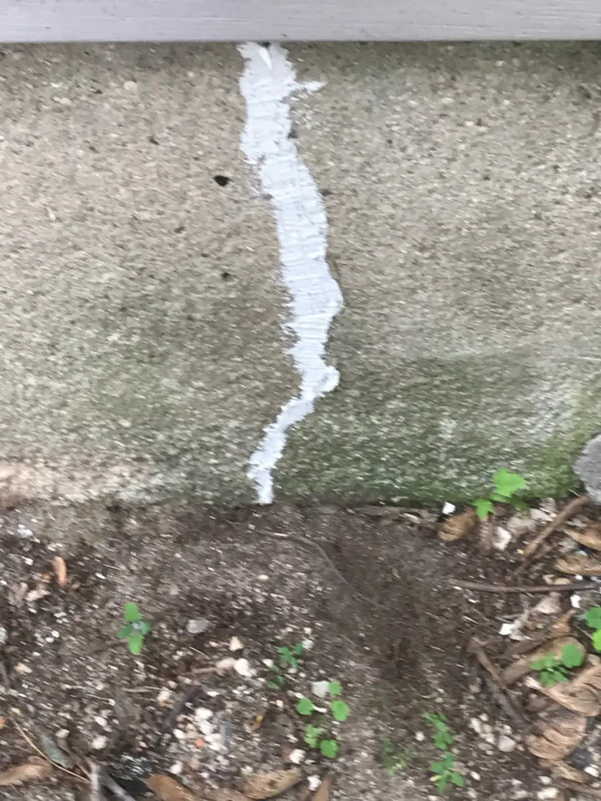 Selling a house as-is in Islip: patched crack running down a concrete foundation wall